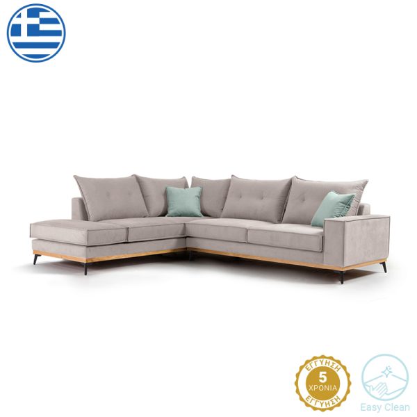 168 000014 4 Corner sofa Luxury II pakoworld right corner fabric elephant-ciel 290x235x95cmIndoor furniture > Sofas & Armchairs - Pre Order
