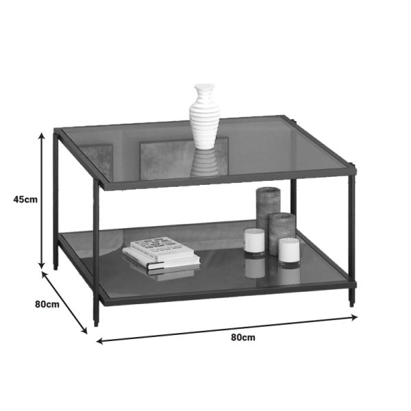 197 000261 2 2 Metal coffee table Fuaca pakoworld in black shade smoke glass 80x80x45cmIndoor furniture > Coffee tables