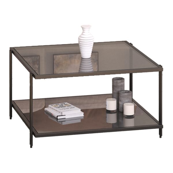 197 000261 4 Metal coffee table Fuaca pakoworld in black shade smoke glass 80x80x45cmIndoor furniture > Coffee tables