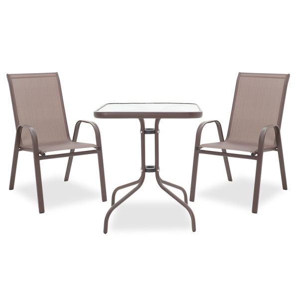 200 000309 9 Dining table Watson-Calan set of 3 pakoworld metal-textilene brown 60x60x70cmOutdoor furniture > Garden food table