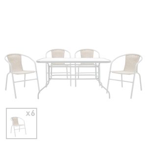 200 000319 7 Dining set 7pcs Valor-Obbi pakoworld metal-pe whiteEASTER OFFERS
