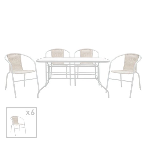 200 000319 7 Dining set 7pcs Valor-Obbi pakoworld metal-pe whiteEASTER OFFERS