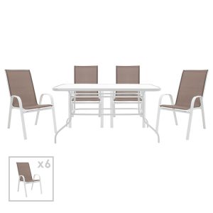 200 000320 8 Dining set 7pcs Valor-Calan pakoworld metal white-textilene brownEASTER OFFERS