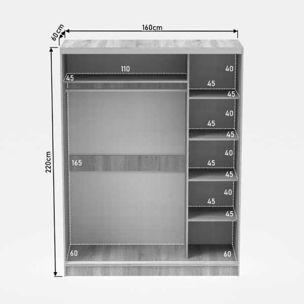 361 000050 4 9 Korredor I pakoworld two-leaf sliding wardrobe with mirror in sonoma color 160x60x220cmIndoor furniture > Wardrobes