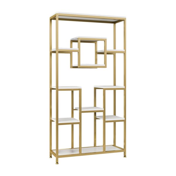 197 000259 Aduti pakoworld metal bookshelf in gold-white shade 90x34x182cmIndoor furniture > Home organization > Kitchen > Shelves