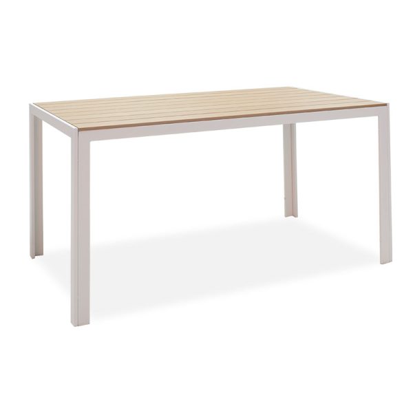 152 000004 Nares table pakoworld aluminum white-plywood natural 140x80x72.5cmOutdoor furniture > Garden dining sets