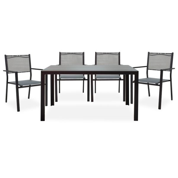 152 000005 Dining set 5pcs Nares-Moly pakoworld aluminum black-textilene anthraciteOutdoor furniture > Garden food table