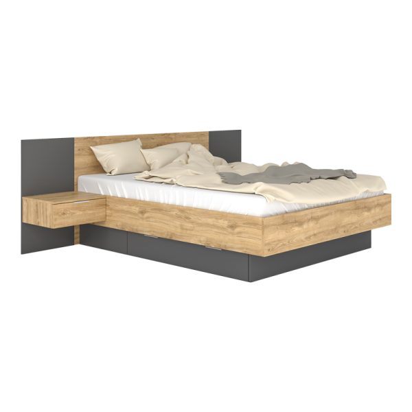 173 000052 Kantri double bed pakoworld in sonoma - grey shade 160x200cmIndoor furniture > Beds