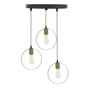 3-light ceiling light Kasper pakoworld E27 black-gold D30x79cm