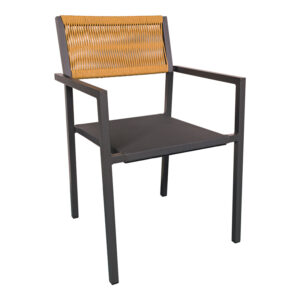 Aluminum armchair Savor pakoworld stackable anthracite frame-textilene natural rattan 55x58x63cm