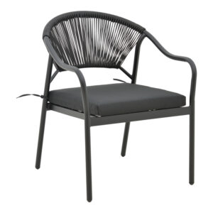 Armchair Jerqui pakoworld wicker rattan black-metal black legs-black cushion  60x64x78cm