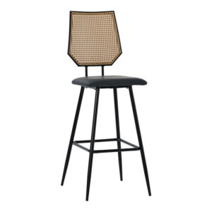 Bar stool Camilla pakoworld pe rattan natural-pu black-metal black 47.5x58x117cm