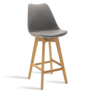 Bar stool Gaston pakoworld pp and pu gray and leg in natural shade 47x52x104cm