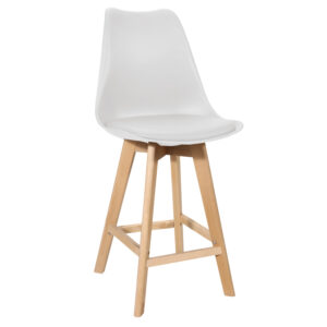 Bar stool Gaston pakoworld white pp-pu and natural wood leg 56x48.5x104cm