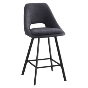 Bar stool Initiate pakoworld teddy fabric dark grey-black metal leg 48x56x98cm