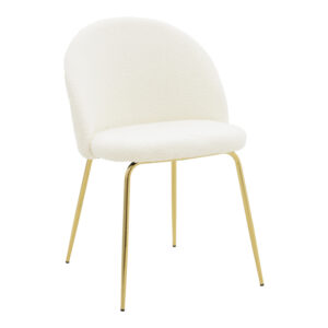 Chair Fersais pakoworld white teddy fab ric-gold metal 48x57x81cm