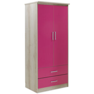 Children's wardrobe Looney pakoworld with 2 doors and drawers in castillo-pink colour 81x57x183