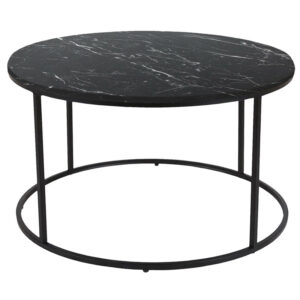 Coffee table Emilian pakoworld black marble melamine-black metal D60x42cm