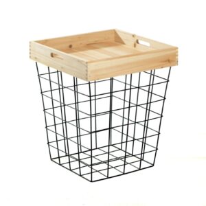 Coffee table with storage space Smale Inart black-natural metal-wood D40x47cm