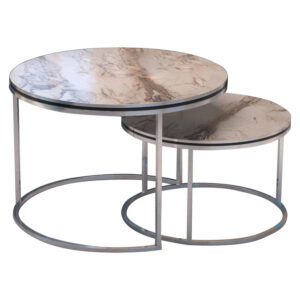 Coffee tables October pakoworld set 2pcs silver-black white marble D70x50cm