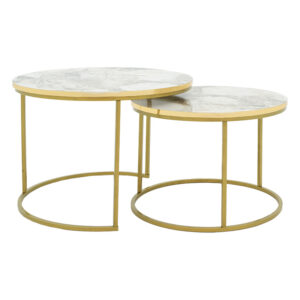 Coffee tables October pakoworld set of 2 white gray marble-golden matte