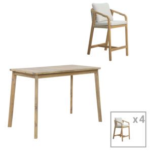 Dining room Bravo-Luciana pakoworld set of 5 solid acacia wood and beige fabric 130x70x90cm