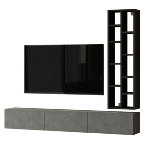 Esmeralda pakoworld wall TV unit cement-black color 74.5x27x145cm