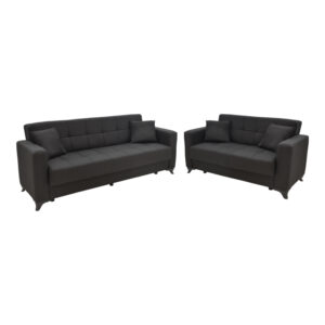 Living room set 2 pcs Modesto pakoworld fabric in black shade