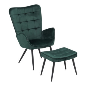 Maddison armchair with footrest-cushion pakoworld dark green velvet-natural leg 68x72x98cm