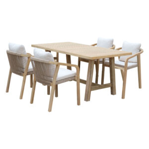 Malibu pakoworld dining table 5 pcs solid acacia wood-beige fabric