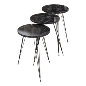 Side tables Wakmi pakoworld 3 pieces set black marble melamine-black metal