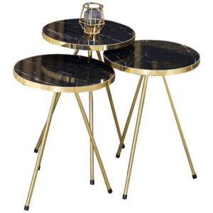 Side tables Weber pakoworld set of 3 pieces black marble-golden