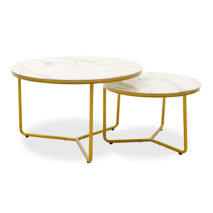 Side tables set 2pcs Paris pakoworld glass 8mm marble pattern-golden