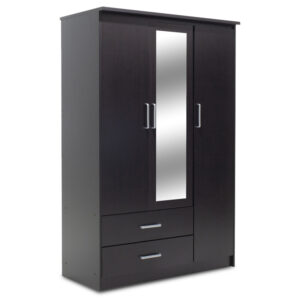 Wardrobe Olympus pakoworld with 3 doors and drawers+mirror in wenge colour 120x57x183