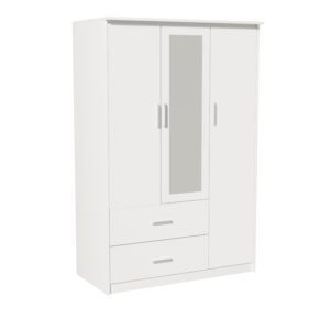 Wardrobe Olympus pakoworld with 3 doors and drawers+mirror in white colour 120x57x183