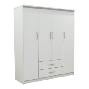 Wardrobe Olympus pakoworld with 4 doors and drawers in white colour 159x57x183cm