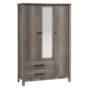 Wardrobe Tara pakoworld 3 doors rustic oak with mirror 121x52x193cm