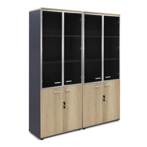 Wardrobes Lotus pakoworld with 2 doors by glass/wood in oak-dark grey color 160x45x180cm