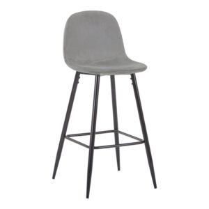 Bar stool medium height Bella pakoworld light grey velvet fabric-black metal leg 41x47x93cm