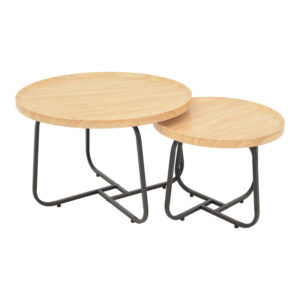 Crismory pakoworld coffee table set of 2 pieces MDF in natural shade and black metal legs