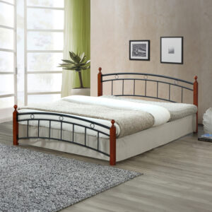 Double bed Clarive pakoworld walnut color wood-black metal 140x190cm