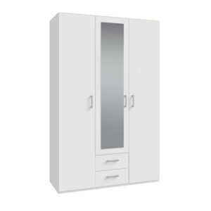 Jakrine pakoworld melamine three-leaf wardrobe melamine with mirror in white with 3 grey shelves 133.2x54.2x210.5cm