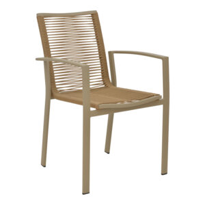 Jonian pakoworld stackable champagne aluminum-textilene armchair in natural shade 57x63x83cm