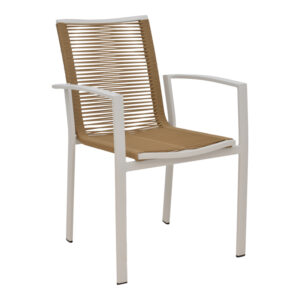 Jonian pakoworld stackable white aluminum-textilene armchair in natural shade 57x63x83cm