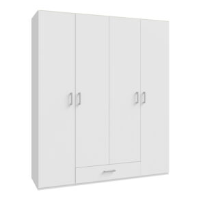 Openable four-leaf wardrobe Generiale pakoworld melamine white with 3 grey shelves 177.5x54.2x210.5cm