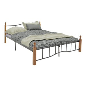 Queen size bed Faryn pakoworld walnut color wood-black metal 150x190cm