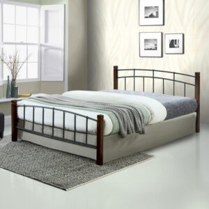 Queen size bed Mandy pakoworld walnut color wood-black metal 150x190cm