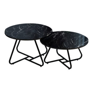 Symeli pakoworld coffee table set of 2 black metal and melamine in black marble shade 60x75x45cm