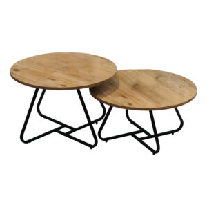 Symeli pakoworld coffee table set of 2 black metal and melamine in natural color 60x75x45cm