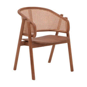 Armchair Anlene pakoworld walnut teak wood skeleton with beige color rattan 62x54x82cm